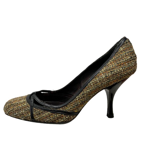Martinez Valero Tweed‎ Leather Trim Classic Career Pumps - Picture 6 of 12